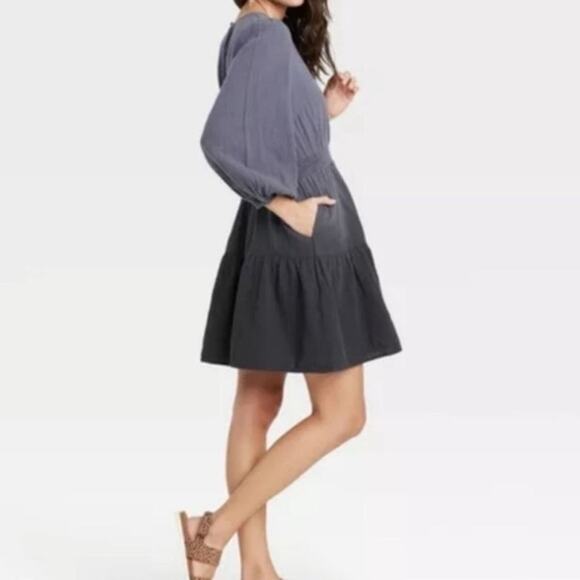 Universal Thread Women's Grey Ombré Long Sleeve Tiered Mini Dress Size Medium - Picture 6 of 8